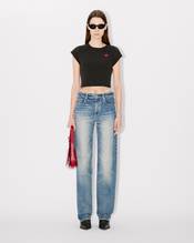 'Boke Flower' cropped embroidered T-shirt in cotton