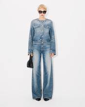 Collarless jacket in stretch japanese denim