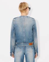 Collarless jacket in stretch japanese denim