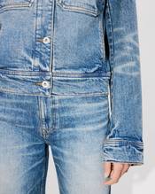 Collarless jacket in stretch japanese denim