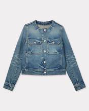 Collarless jacket in stretch japanese denim