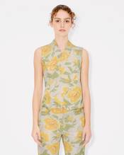 'KENZO Peonies' kimono waistcoat in cotton linen and satin solid