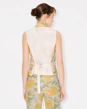 'KENZO Peonies' kimono waistcoat in cotton linen and satin solid