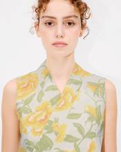 'KENZO Peonies' kimono waistcoat in cotton linen and satin solid