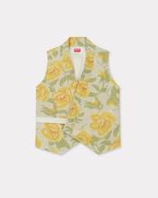 'KENZO Peonies' kimono waistcoat in cotton linen and satin solid