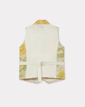 'KENZO Peonies' kimono waistcoat in cotton linen and satin solid