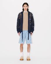 Oversized embroidered zip-up knitted hooded sweatshirt in cotton mesh
