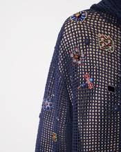Oversized embroidered zip-up knitted hooded sweatshirt in cotton mesh