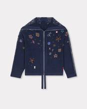 Oversized embroidered zip-up knitted hooded sweatshirt in cotton mesh