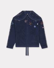 Oversized embroidered zip-up knitted hooded sweatshirt in cotton mesh