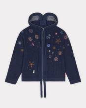 Oversized embroidered zip-up knitted hooded sweatshirt in cotton mesh