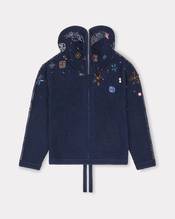 Oversized embroidered zip-up knitted hooded sweatshirt in cotton mesh