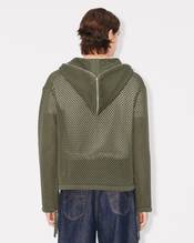 Embroidered zip-up knitted hooded sweatshirt in cotton mesh