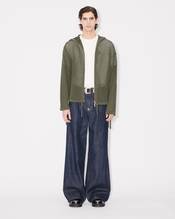 Embroidered zip-up knitted hooded sweatshirt in cotton mesh