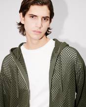 Embroidered zip-up knitted hooded sweatshirt in cotton mesh