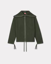 Embroidered zip-up knitted hooded sweatshirt in cotton mesh