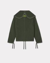 Embroidered zip-up knitted hooded sweatshirt in cotton mesh