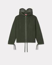 Embroidered zip-up knitted hooded sweatshirt in cotton mesh