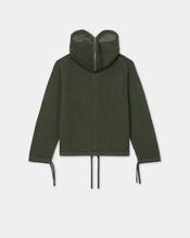 Embroidered zip-up knitted hooded sweatshirt in cotton mesh