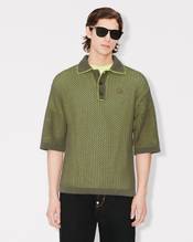Oversized embroidered knitted polo in cotton mesh