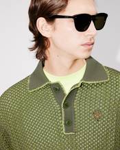Oversized embroidered knitted polo in cotton mesh