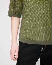 Oversized embroidered knitted polo in cotton mesh