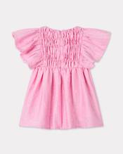 'Fruits Stickers' embroidered cotton satin dress